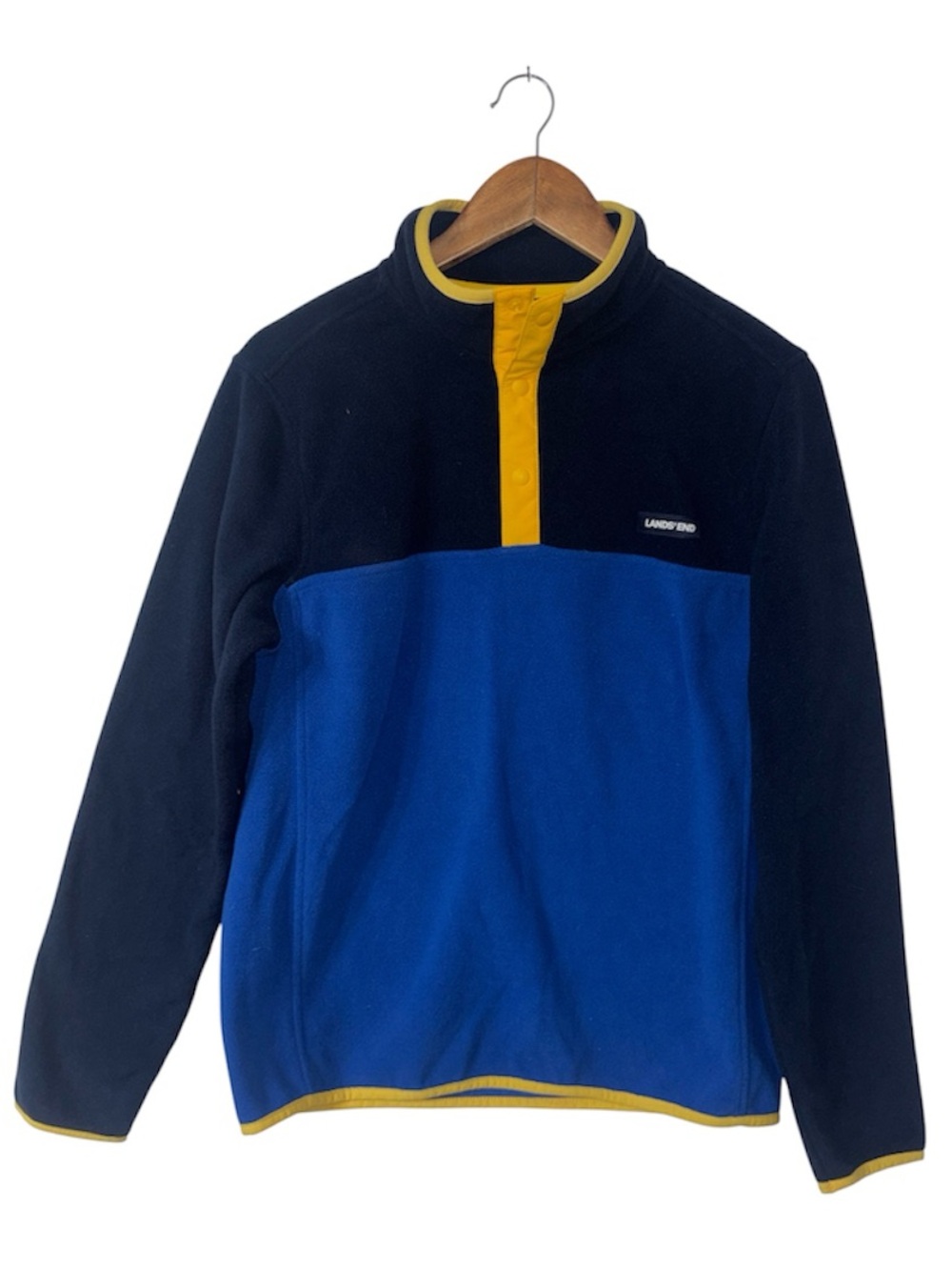 Lands’ End Blue Yellow Pullover Snap Fleece Sweatshirt Preppy Size Small 34-36